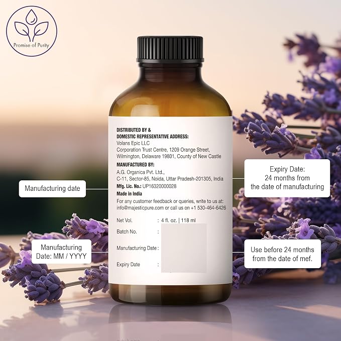 Majestic Pure Lavender Essential Oil for Diffuser - 4 Fl Oz (Pack of 2) | 100% Pure & Natural Ideal for diffuser use, aromatherapy, massage, soap making, candle making home fragrance