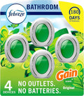 Febreze Bathroom Air Freshener, Odor-Fighting, Plug in Alternative, White, Air Fresheners for Small Spaces in Home, Bathroom, Kitchen, & Closet, Pet & Litter Box Odor Fighter, Gain Original Scent, 4ct