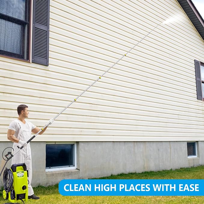 24 FT Telescoping Pressure Washer Wand Extension, Aluminum Power Washer Extension Wand with Turbo Nozzle, 5 Nozzle Tips, 2 Adapters, Harness, Gutter Cleaning Tools from The Ground
