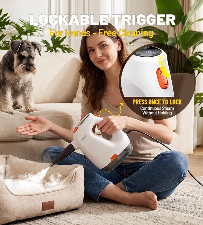POPCHOSE Handheld Steam Cleaner with Detergent Dispenser | 15s Heat-Up, 500ml Removable Water Tank, Lightweight Portable Steamer for Cleaning Grout, Windows, Kitchen & Bathroom