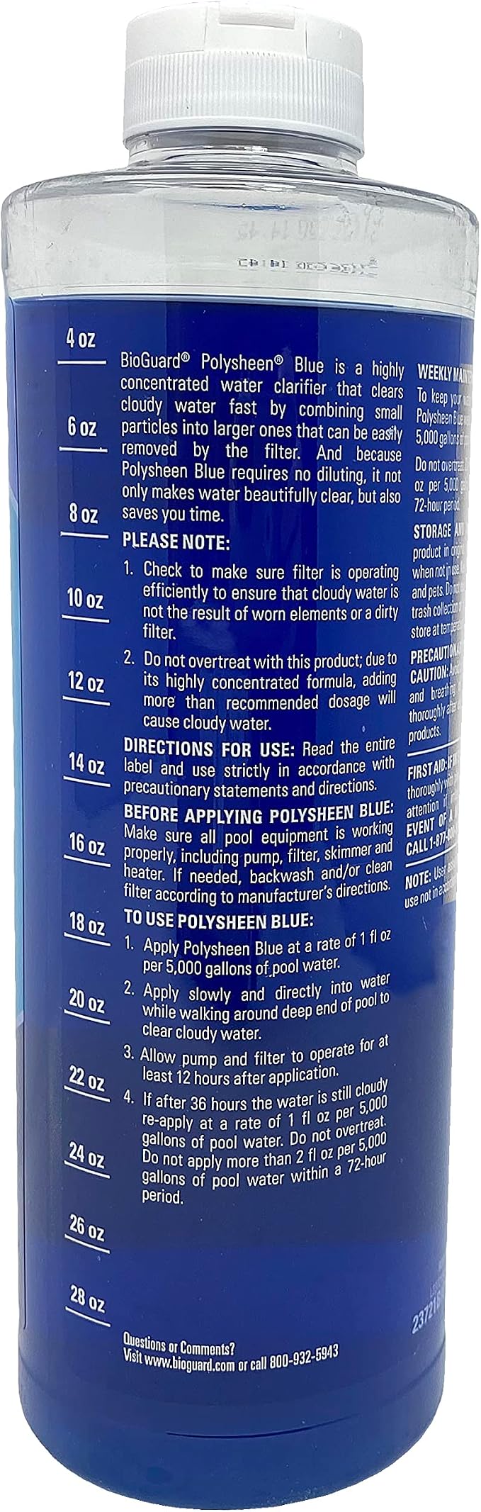 BioGuard Polysheen Blue Clarifier, 1 Quart, Single Pack | Fast-Acting Formula & Highly Concentrated Water Clarifier, Effective for All Swimming Pool and Filter Types