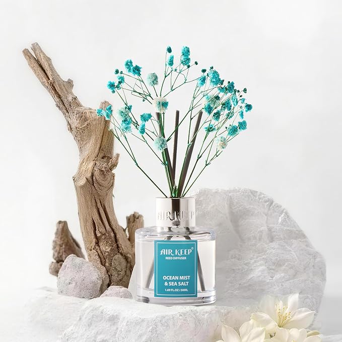 Reed Diffuser Set,1.69 fl oz (50 ml) - Ocean Mist&Sea Salt Oil Diffusers with 8 Reed Sticks,Home Fragrance Reed Diffuser for Bathroom Shelf DecorSALT