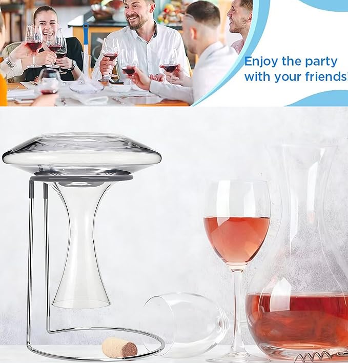 Wine Decanter Drying Stand with Cleaning Brush,Wine Decanter Drying Rack Holder with Rubber Coated Top Drainer Stand Dryer Rack for Standard Large Wine Decanters