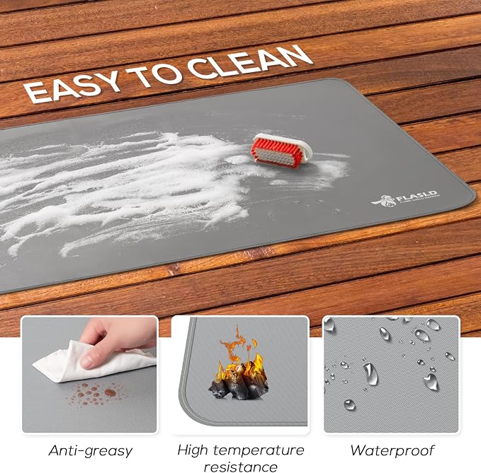 FLASLD Heavy-Duty Under Grill Mat 36x48 Inch, BBQ Grilling Pad Washable Floor Mat to Protect Decks and Patios from Grease Splatter and Grill Heat, Fireproof Fireplace Hearth Mat, Gray