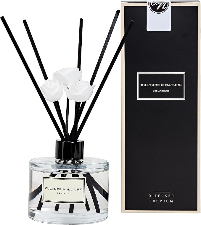 CULTURE & NATURE Reed Diffuser Set 6.7oz (200ml) Vanilla Scented Diffuser with Sticks Home Fragrance Reed Diffuser for Bathroom Shelf Decor