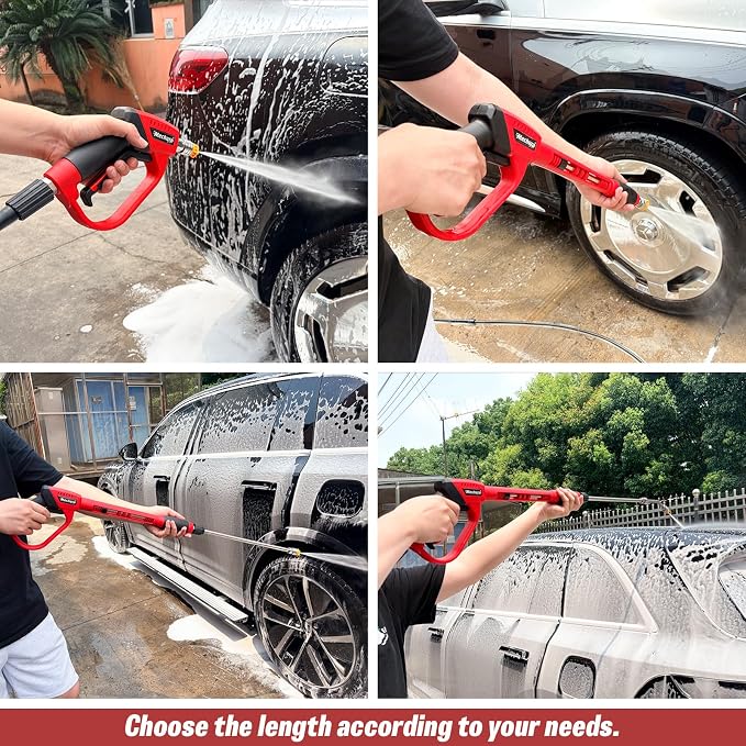 Pressure Washer Gun 5000PSI with Extension Wands，47 Inch | Pressure Washer Accessories with 1/4" Quick Connect Outlet, Car Wash Gun with 5 Nozzle Tips and M22-14mm to M22-15mm Adapters