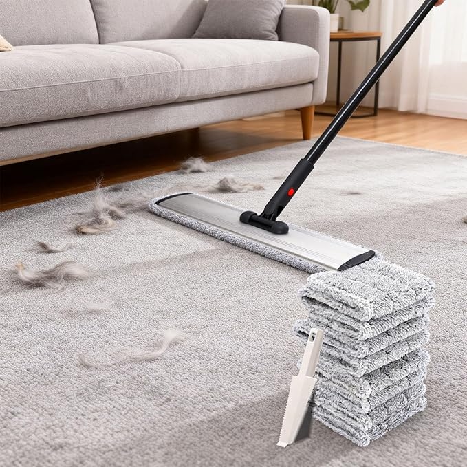 Flat Mop 24inch Heavy Duty Microfiber Wet Mop Commercial Mop | Deep Clean for Hardwood Tile Laminate 24-inch mop Frame Fits Most Homes Includes 4 Durable Reusable Pads