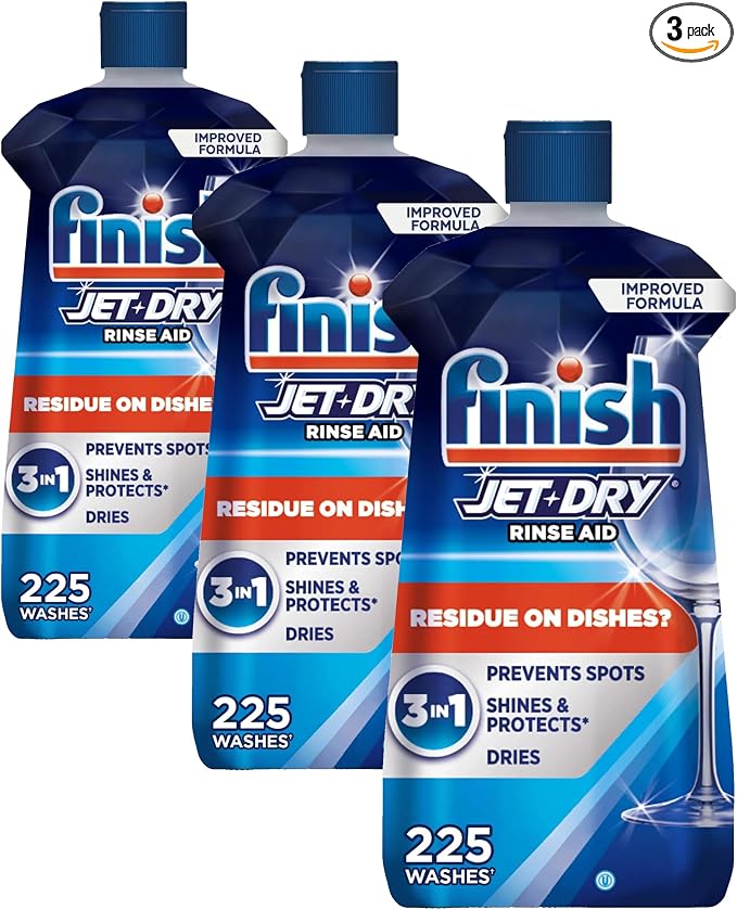 Finish Jet-Dry Dishwasher Rinse Aid, Compatible with Dishwasher Detergent, Prevents Spots & Residues, Dries, Shine & Protects, 23 oz, 225 Washes. (Pack of 3)