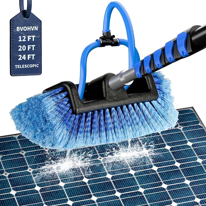 Soft Bristles Solar Panel Cleaning Brush, 12 FT Solar Panel Cleaner Kit, Including Water Fed Brush | Extendable Long Handle | Soap Dispenser for Car, RV, Boat, Windows, Deck Washing