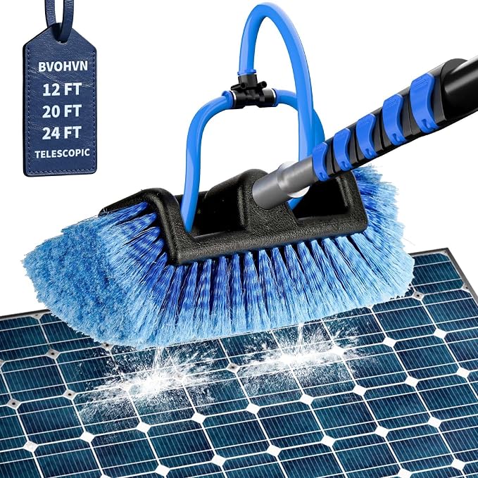 Soft Bristles Solar Panel Cleaning Brush, 24 FT Solar Panel Cleaner Kit, Including Water Fed Brush | Extendable Long Handle | Soap Dispenser for Car, RV, Boat, Windows, Deck Washing
