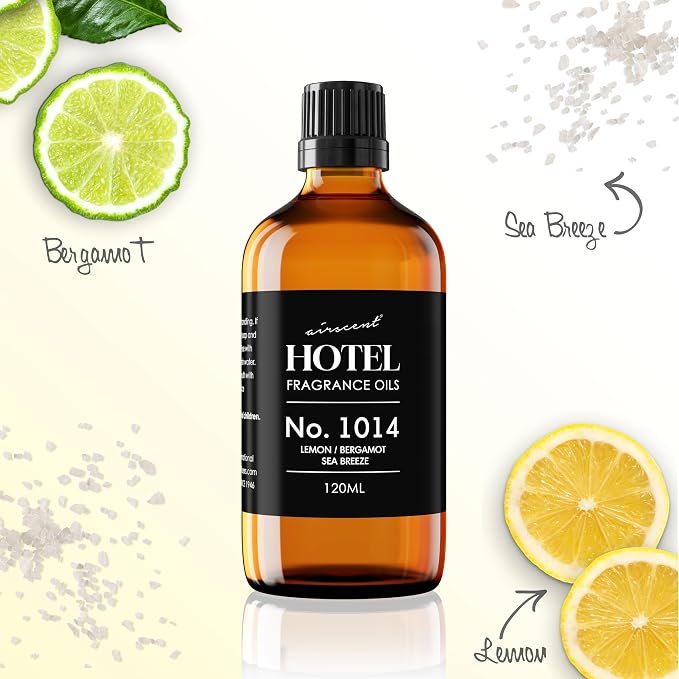 AirScent Hotel Diffuser Oil No. 1014 - Iconic 5-Star Hotel Blend - 500 mL | Lemon Bergamot Sea Breeze - Coastal Blend - Fragrance Oil for Ultrasonic and Waterless Diffusers and Crafting
