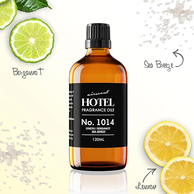 AirScent Hotel Diffuser Oil No. 1014 - Iconic 5-Star Hotel Blend - 120 mL | Lemon Bergamot Sea Breeze - Coastal Blend - Fragrance Oil for Ultrasonic and Waterless Diffusers and Crafting