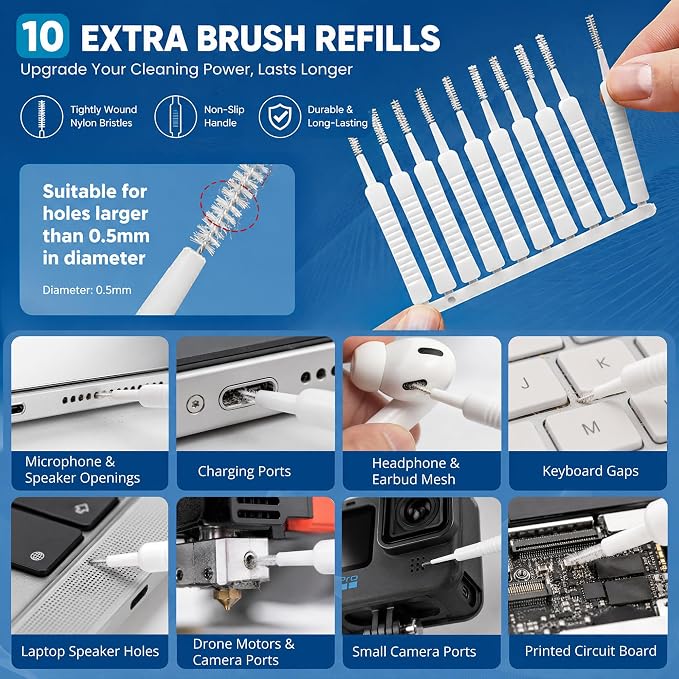 Upgrade Phone Cleaning Kit (57PCS), iPhone Cleaning Kit, Cleaning Kit for AirPods, Keyboard Cleaning Kit, Charging Port Cleaner for Apple Lightning/Android USB-C (Black, with 10 Mini Brush)