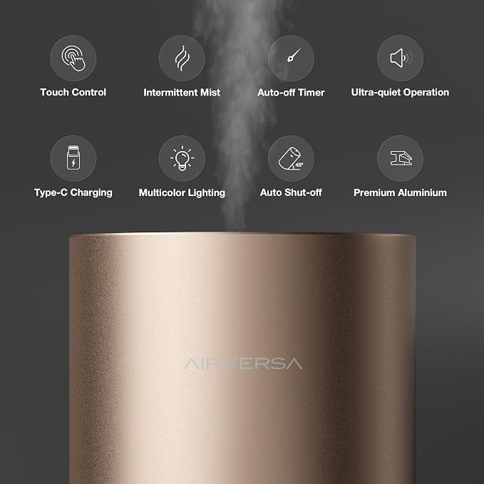 Airversa RD1 Waterless Essential Oil Diffuser Starter Kit, Titanium | 2x30 mL Hotel Scent Fragrance Oil, Up to 600 sq ft, Battery Operated, 100mL Capacity, Multi-mode Ambient Light, RD1Kit-2x30-B