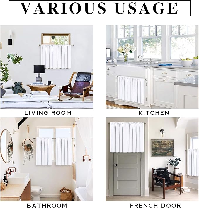 RYB HOME Short Curtains 45 inch 2 Panels Set, Room Darkening Small Window Drapes Thermal Insulated Cafe Curtains for Kitchen Dorm Transit Van, W 29 x L 45 inch, Pure White