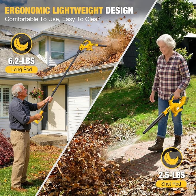 Roof Gutter Cleaning from The Ground, 2-in-1 Cordless Pole Leaf Blower, Handheld & Extension Blower, for Dewalt 20V Battery, Adjustable Angle Nozzle, for Roof, Yard & Patio Cleaning（Tool Only）