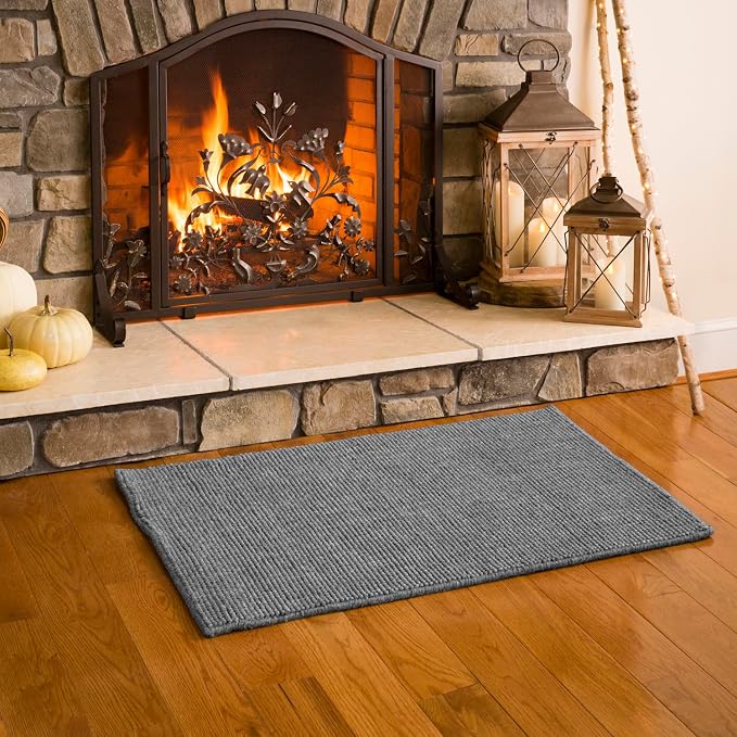 Plow & Hearth Dalton 2x3'6" Hearth Rug Fireproof | Ash | Wool Blend Fireplace Mat | Hearth Rugs for Fireplaces Fire Resistant | Protect Hardwood Floor and Carpet from Sparks and Embers Wood Stove