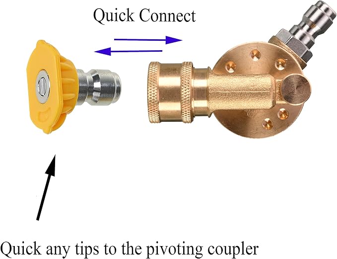 Tool Daily Pressure Washer Pivoting Coupler, Gutter Cleaner Attachment | 240 Degree with 7 Angles for Power Washer Nozzle Tips, 1/4 Inch Quick Connect, 4500 PSI