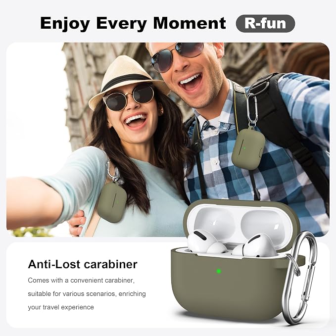 for AirPods Pro 2 Case, Soft Silicone Protective Cover with Keychain and Cleaning Pen, Compatible with AirPods Pro 2nd/1st Generation, Supports Wireless Charging, Olive Green