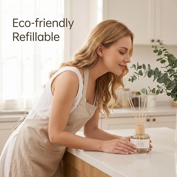 Jasmine Reed Diffuser, 3.5 Fl Oz | Floral Fragrance Lasts 12 weeks, Flameless & Safe. Perfect for bedroom/office. Natural oils, gift, 3.5 oz.