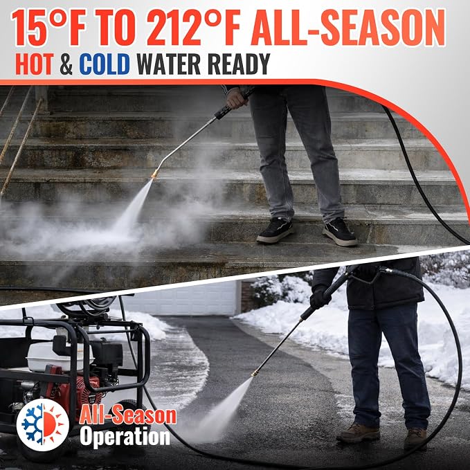 YAMATIC 3/8 Pressure Washer Hose 200 FT 3/8", 4000 PSI Hot Water Power Washer Hose, 360° Swivel 3/8" Quick Connect, Heavy Duty Rubber Hose for Simpson Honda DeWalt Generac Troy-Bilt