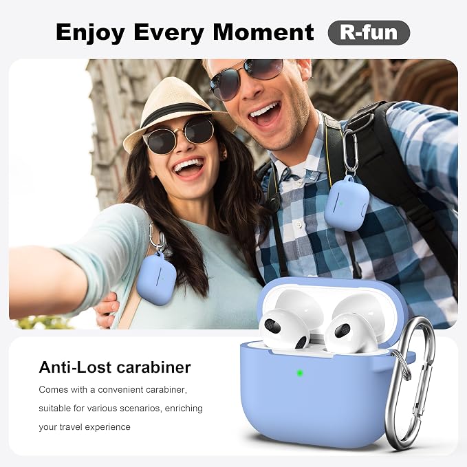 Compatible with AirPods 3 Case Cover, Silicone Protective Accessories Skin with Keychain Compatible with Apple AirPod 3rd Generation 2021 for Women Men Girls Boys,Front LED Visible,Blue Grey