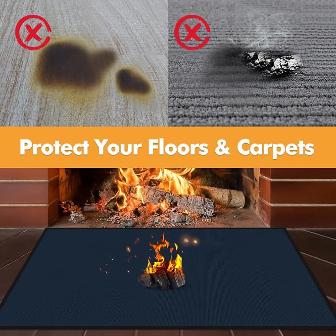 Hearth Rugs for Fireplaces Fire Resistant, 4'11'' x 2'8'' x 0.04'', Blue | 1800°F fireplace mat, fiberglass fireplace rugs fireproof protect floors carpets from sparks embers, easy to clean, versatile