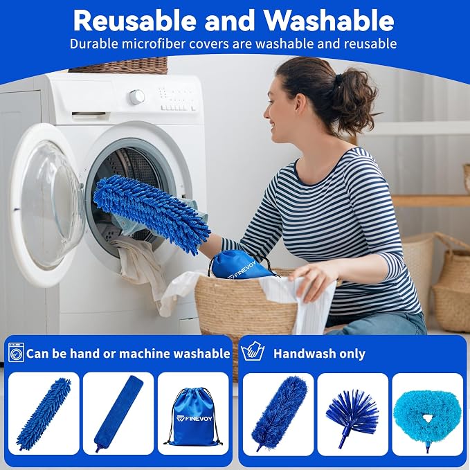 Duster with Extension Pole, 7 in 1 Cleaning Kit with Microfiber Dusters | Long Dusters for Cleaning High Ceilings, Cobweb Duster for Fan and Blinds, Feather Dusters Kit for Furniture Indoor Use