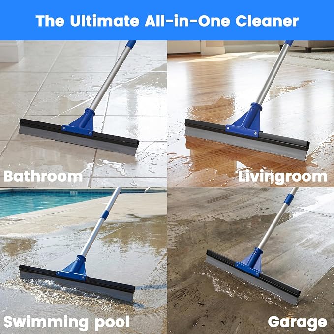 Floor Squeegee for Concrete Floor, 17.5" Heavy Duty Squeegee Broom for Floor, Commercial Scrubber Mop with Extendable Long Handle, Bathroom Tile Shower Glass Window