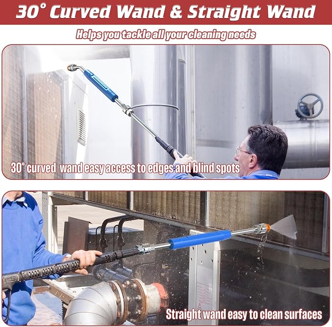 17 Inch Pressure Washer Extension Wand, 4000 PSI Stainless Steel | Power Washer Lance with Non-Slip Grip, 30° Curved & Straight Wand Set, 1/4" Quick Connect Car Wash Wand, 2 Pack