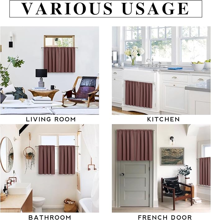 RYB HOME Rod Pocket Blackout Curtains for Bedroom Kitchen Living Room Office Light Block Energy Efficiency Small Window Treatment Drapes, W 42 x L 54 inch, Chocolate Brown,2 Panels