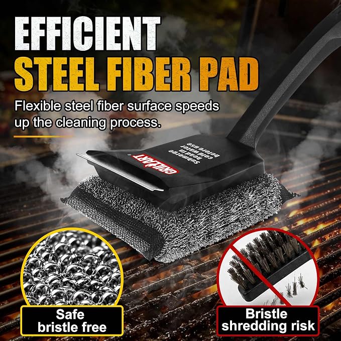 GRILLART Grill Brush Bristle Free, SteamWizards [Safe & Efficient] Grill Cleaner Brush for All Grill Grates, Replaceable Pad BBQ Grill Brush for Outdoor Grill, Grill Accessories, Gifts for Men/Dad