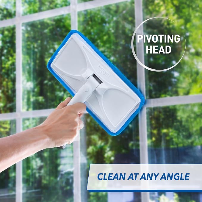 Unger Speed Clean with 4ft Pole and Extra Reusable Pads, Indoor Window Cleaner, Household Cleaning Supplies, Works with Glass and Natural Cleaners and Solutions, Attracts Dust and Dirt