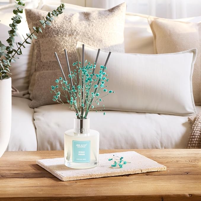 Reed Diffuser Set,3.38 fl oz (100 ml) - Ocean Breeze Oil Diffusers with 8 Reed Sticks, Home Fragrance Reed Diffuser for Bathroom Shelf Decor