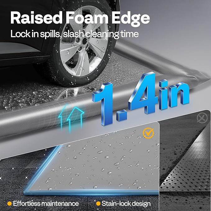 VIVOHOME Containment Mat (8'6" x 20') with Stay Put Corner, Gray | PVC Garage Floor Mats, Heavy Duty Garage Parking Mat with a Squeegee