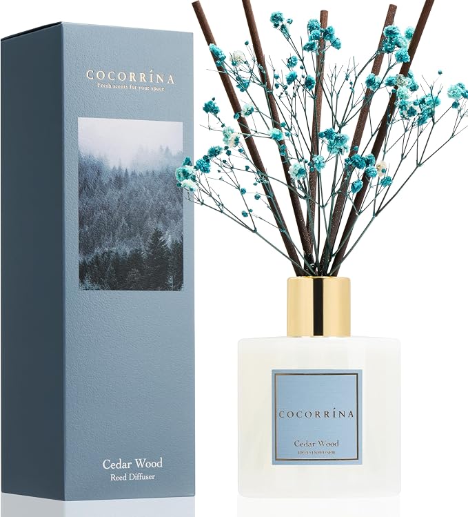Reed Diffuser - Cedar Wood 6.7 fl oz Reed Diffuser with Sticks, Home Bedrrom Bathroom Shelf Decor