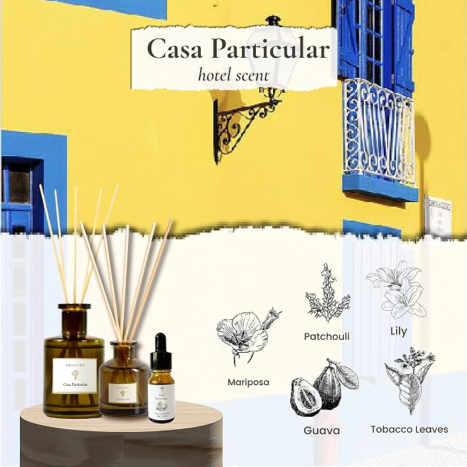 PRISTINE Casa Particular/Inspired by Wyndham Reed Diffuser for Home | Rich Blend of Tobacco Leaves, Sweetness of Guava Reed Diffuser Set, Oil & Reed Diffuser Sticks | Home & Office Decor