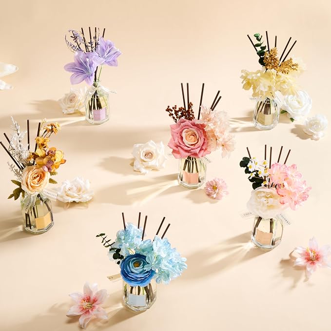 Reed Diffuser - Neroli Vanilla 8.5 Fl.oz Flower Reed Diffuser with Sticks, Bedroom Bathroom Shelf Decor (Floral Basket Collection)