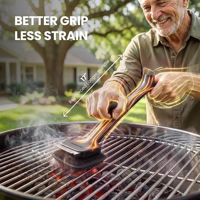 ThermoMaven BBQ Grill Brush Bristle Free - 17" Safe Steam Grill Cleaner Brush with Scraper and 5 Brush Heads for Porcelain/Gas/Charcoal Grill Outdoor Grill Barbecue Cleaner
