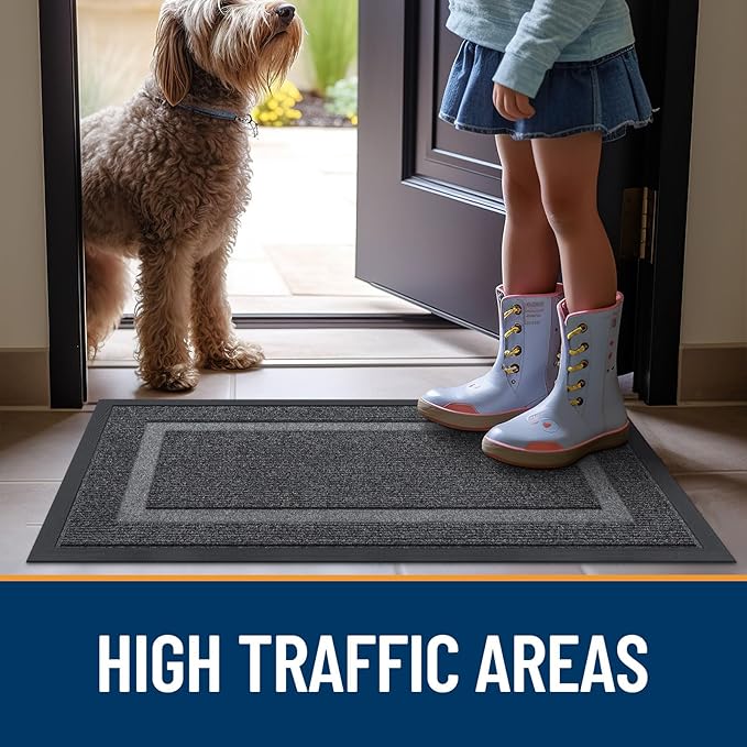 OLANLY Front Door Mat Indoor Outdoor Entrance, Waterproof All-Season, All-Weather Doormat, Sturdy Natural Rubber, Fade Resistant, Low Profile, Easy Clean Patio Porch Entryway Mat, 47x17, Grey
