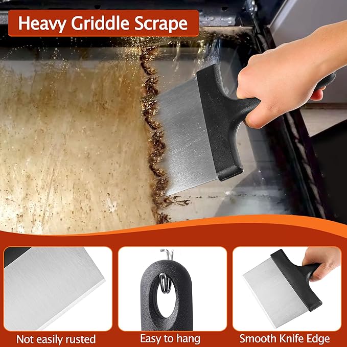 Griddle Cleaning Kit for Blackstone | Professional Flat Top Grill Cleaning Kit, with Heavy Duty Griddle Scraper, Grill Bricks, Scouring Pads & Ergonomic Handles