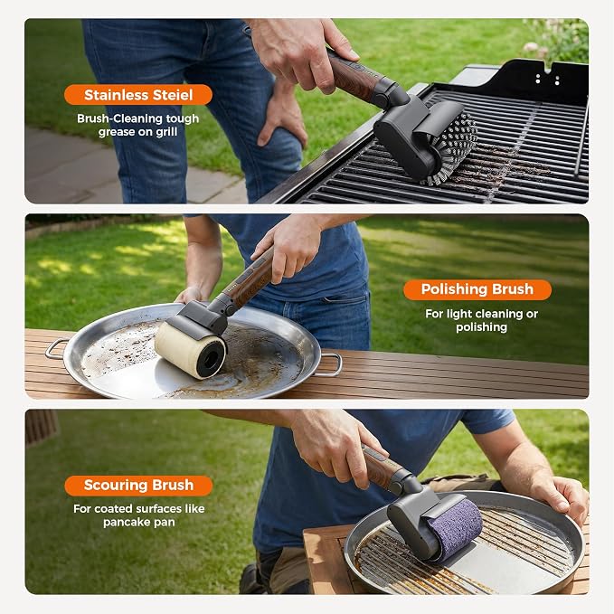 Leebein Electric Grill Brush for Outdoor, 2026 TikTok BBQ Grill Cleaner with 3 Heads, 3-Speed & Angle Adjust Cordless Rotary Grill Brush, 150Mins Runtime Grill Cleaning Brush for Barbecue Grates