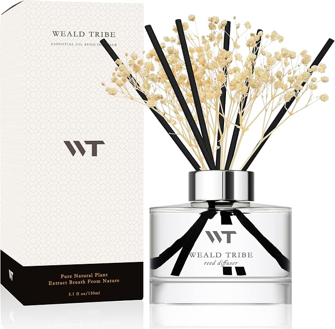 Flower Reed Diffuser Set Fresh Linen Scent for Bathroom Accessories Shelf Decor & Air Fresheners, Fresh Air Sticks Defusers with 5.1 fl oz Essential Oils, House Office Decor & Gifts