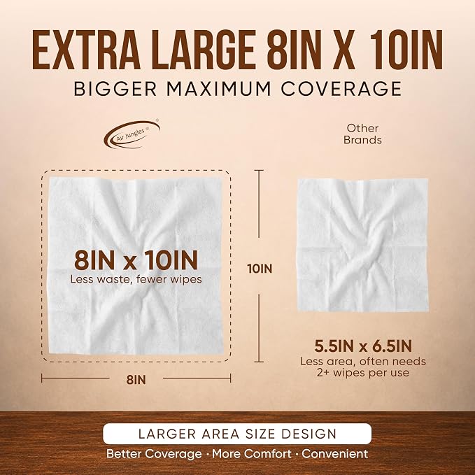 Air Jungles 3in1 Leather Wipes 70 Ct + 5 Single Pack, XL 8 x 10 in | Clean Condition Protect Wipes for Vinyl and Leather Apparel Furniture Auto Car Interior Shoes Boots Bags