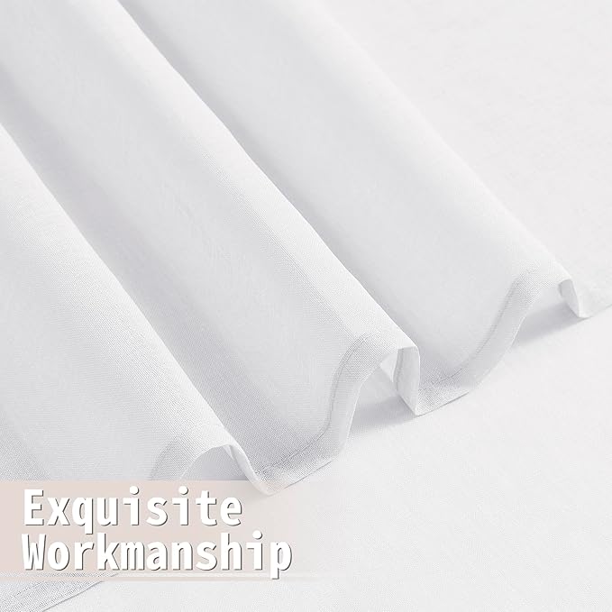 Tollpiz Sheer Door Curtains Closet Linen Textured Curtain Sheers Doorway Light Filtering Voile French Door Rod Pocket Curtains Patio Glass Door, 54 x 63 inches Long, White, Set of 1 Panel