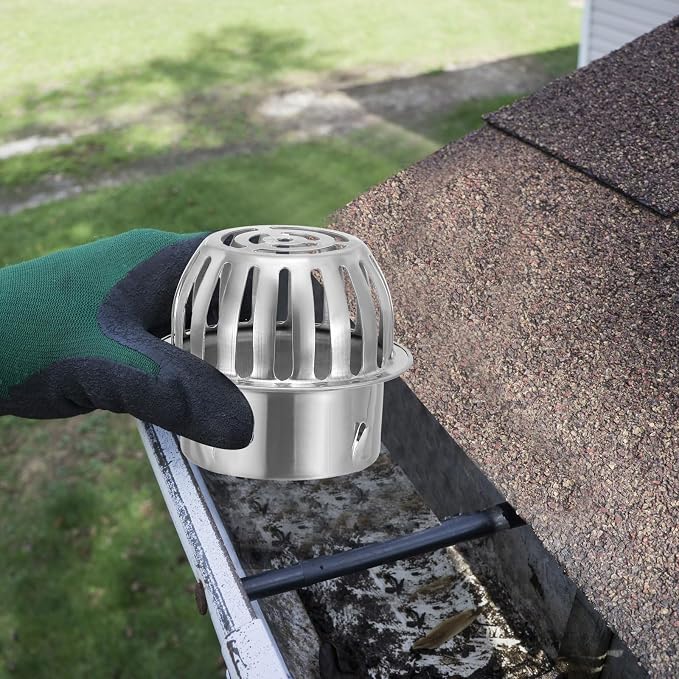 PATIKIL Dome Gutter Guard Filter 4 Inch, 2 Pack 304 Stainless Steel Downspout Strainer, Anti-Blocking Outdoor Gutter Cleaning Tool for Stops Leaves Debris, Fits 3.9-4.1 Inch