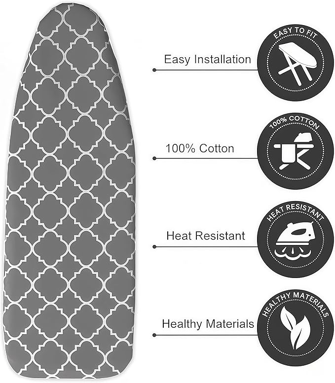 Ironing Board Cover with Two 5MM Thick Feltpads,12"x36"Heat Resistant Replacement Ironing Board Cover and Pad,Fits Standard Ironing Boards,Durability and Easy to Install