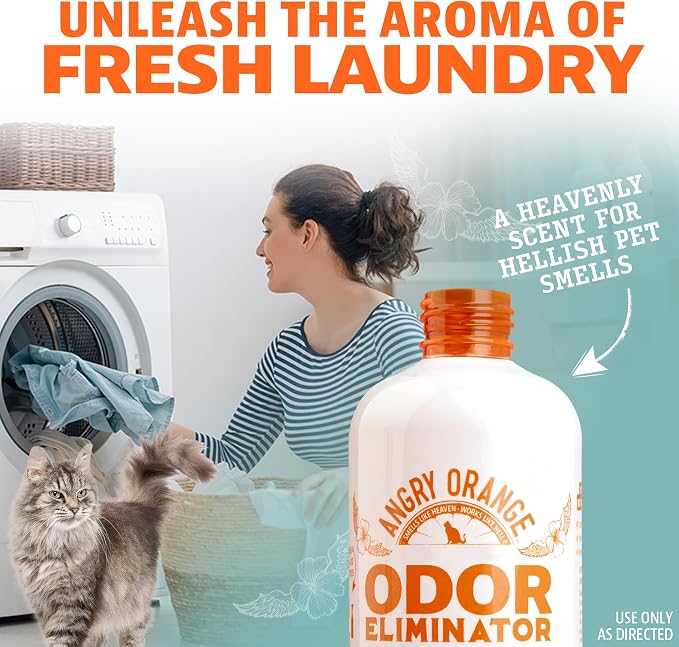 Angry Orange Pet Odor Eliminator Concentrate for Cat Urine and Smells - Fresh Scent - 8 oz (Makes 128 oz of Cleaner)