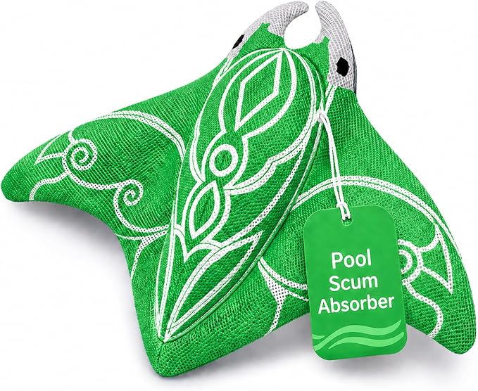 Swimming Pool & Swim Spa Scum Absorber - Green Oil Absorbing Stingray, Reusable Floating Sponge, 65% Recycled Materials, Machine Washable, Inground & Above Ground Pools