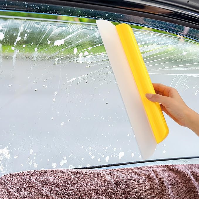 2 Pack 14 Inch Car Drying Squeegee Yellow Silicone Window Blade | Flexible Silicone for Drying Windshield Shower Glass, Bathroom Window Cleaner, T-bar Design, Long Handle Wash Tool